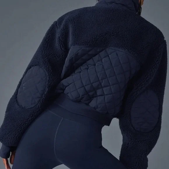 ALO Yoga Navy Blue Sherpa Edge Bomber Jacket Sz XS fits S also, NWT, PRICE FIRM - Picture 2 of 9